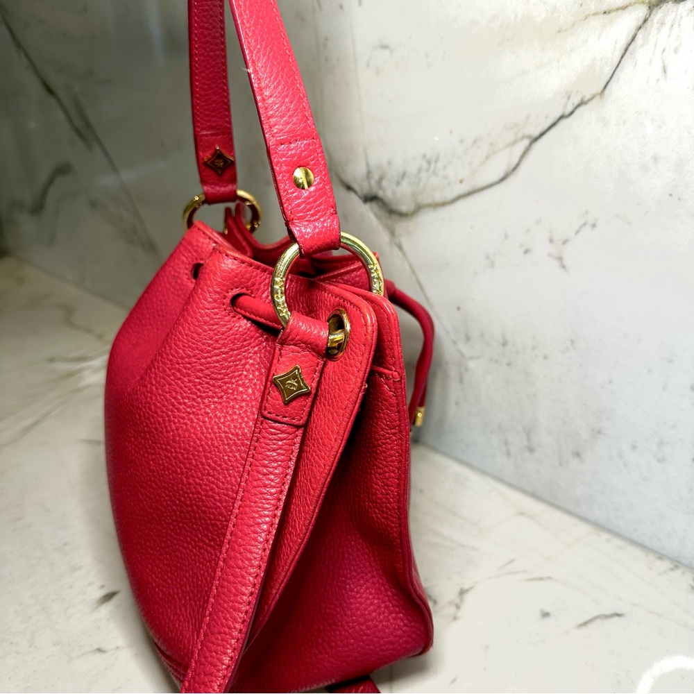 Authentic MCM Red Pebbled Leather 2 Way Bucket Bag - Picture 6 of 9
